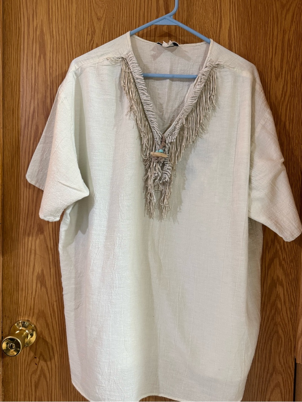 Women's Cream Fringe V-Neck Button Down Casual Shirt